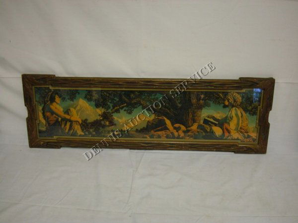 MAXFIELD PARRISH LARGE *RUBAIYAT* PRINT IN ORIGIN: MAXFIELD PARRISH LARGE *RUBAIYAT* PRINT IN ORIGINAL FRAME W/TAG ON REVERSE; 29 1/2 IN X 7 1/2 IN