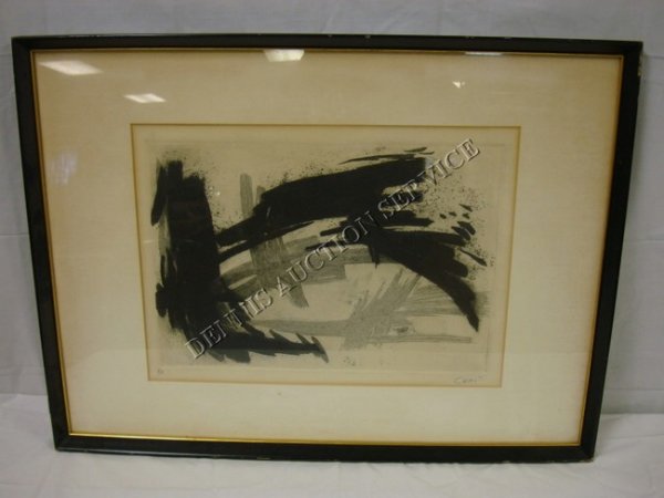 MID CENTURY MODERN PRINT, ARTIST SIGNED CUNI, #8/10;: MID CENTURY MODERN PRINT, ARTIST SIGNED CUNI, #8/10; 14 IN X 19 IN