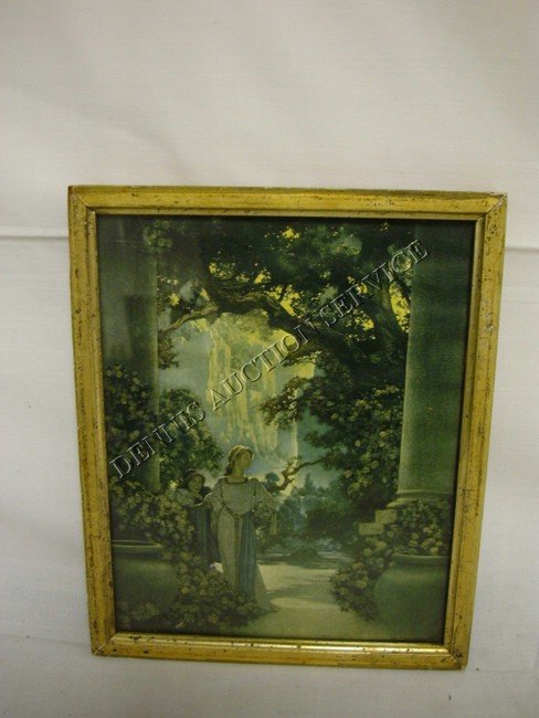 MAXFIELD PARRISH PRINT; BOY & GIRL IN A GARDEN; F: MAXFIELD PARRISH PRINT; BOY & GIRL IN A GARDEN; FRAMED; 7 1/2 IN X 9 1/2 IN