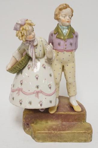 AMPHORA FIGURAL VASE W/ BOY & GIRL: AMPHORA FIGURAL VASE W/ BOY & GIRL NUMBER 1361. 16 1/2 IN H