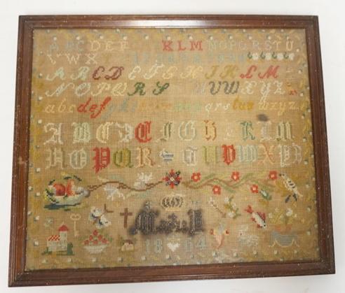 1864 SAMPLER: 1864 SAMPLER 16 1/2 IN X 14 IN INCLUDING FRAME