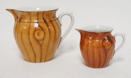 TWO CZECH WOOD GRAIN CREAMERS: TWO CZECH WOOD GRAIN CREAMERS TALLEST IS 5 1/4 IN