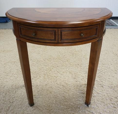 DEMILUNE CONSOLE TABLE W/ DRAWER: DEMILUNE CONSOLE TABLE W/ DRAWER. 36 IN W 36 IN H 20 IN DEEP
