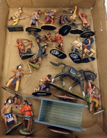 TOY CAST INDIANS, HORSE AND WAGON: LOT OF TOY CAST INDIANS, HORSE AND WAGON, J J DESIGNS AND LEGION