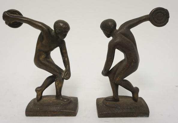 PAIR OF IRON DISCUS THROW BOOKENDS: PAIR OF IRON DISCUS THROW BOOKENDS, 7 IN HIGH