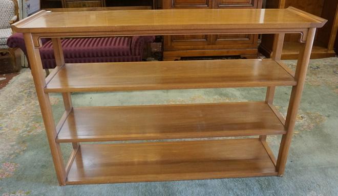 NARROW OPEN SHELF WITH PAGODA STYLE TOP: NARROW OPEN SHELF WITH PAGODA STYLE TOP, 61 IN WIDE X 15 3/4 IN DEEP X 40 1/2 IN HIGH