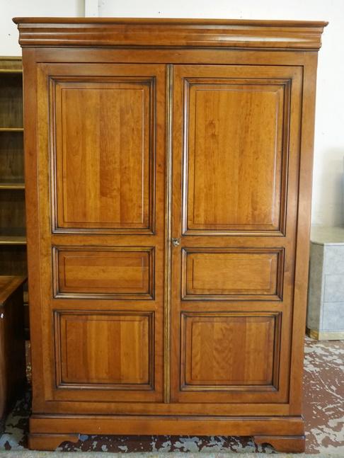 CUSTOM BLACK CHERRY LINEN PRESS: CUSTOM BLACK CHERRY LINEN PRESS WITH PANELED DOORS AND SIDES. ADJUSTABLE SHELF INTERIOR, 78 1/2 IN HIGH X 54 IN WIDE X 23 1/2 IN DEEP