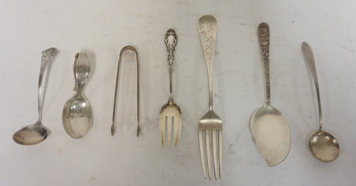 STERLING SILVER UTENSILS: LOT OF STERLING UTENSILS INCLUDING S KIRK AND SON SERVER, 6.405 TROY OZ