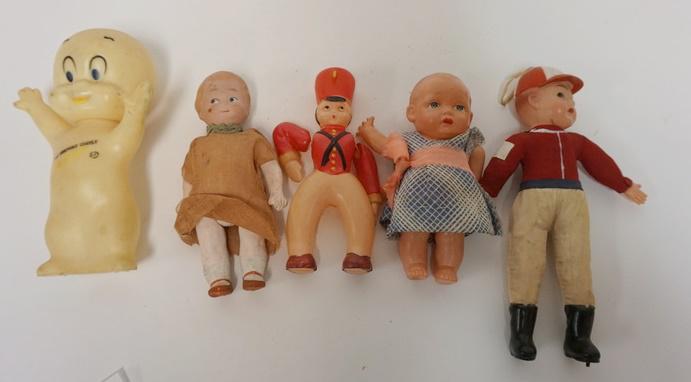 LOT OF VINTAGE CELLULIOD, COMPOSITION DOLLS: LOT OF VINTAGE CELLULIOD, COMPOSITION DOLLS INCLUDING RUBBER CASPER DOLL