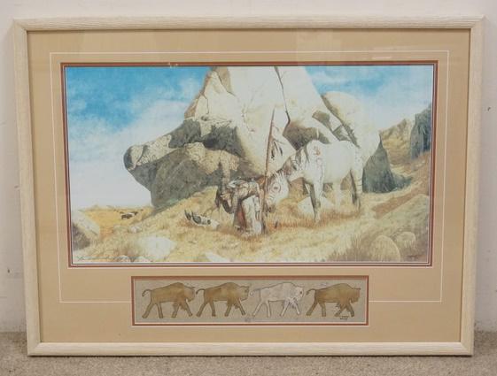 JIM SCHMIDT LIMITED EDITION ARTIST PROOF NATIVE: JIM SCHMIDT LIMITED EDITION ARTIST PROOF NATIVE AMERICAN SCENE AP NO 53/100 1993 PENCIL SIGNED 36 3/4 IN X 27 3/4 IN INCLUDING FRAME