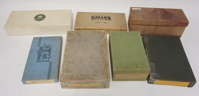 LOT OF 7 MISC. WOOD JIGSAW PUZZLES MISC MAKERS: LOT OF SEVEN MISC. WOOD JIGSAW PUZZLES INCLUDING ONE BY GALLES JIG-SAW PUZZLES, ONE BY MADMAR PUZZLES TITED *JOLLY PALS* & ONE FROM UNICEF GREETINGS CARD FUND. NUMBER OF PIECES IS UNKNOWN