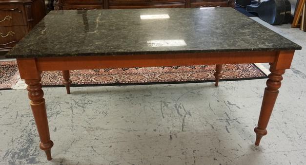 MARBLE TOP KITCHEN TABLE: MARBLE TOP KITCHEN TABLE, 60 IN WIDE X 38 IN DEEP X 29 1/2 IN HIGH