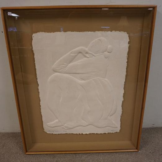 R C GORMAN ARTWORK IN SHADOW BOX FRAME: FRAMED ARTWORK SIGNED R C GORMAN 1986 IN SHADOW BOX FRAME, 41 IN X 34 1/2 IN