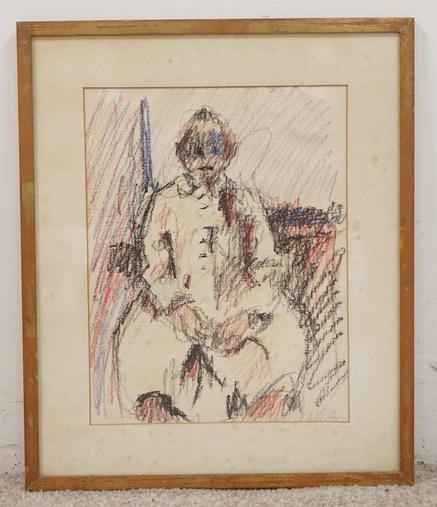 CRAYON DRAWING OF A CLOWN SIGNED LOWER RIGHT: CRAYON DRAWING OF A CLOWN SIGNED LOWER RIGHT 14 3/4 IN X 17 3/4 IN INCLUDING THE FRAME