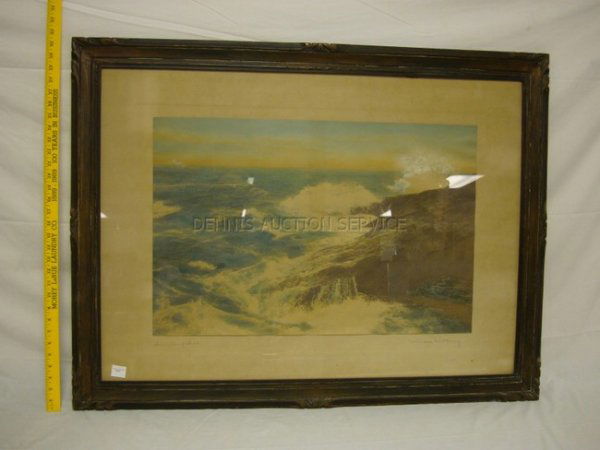 LARGE WALLACE NUTTING PRINT *SWIRLING SEAS* IN OR: LARGE WALLACE NUTTING PRINT *SWIRLING SEAS* IN ORIGINAL FRAME; IMAGE & BORDER 36 3/4 IN X 26 1/2 IN; SOME FAINT STAINING