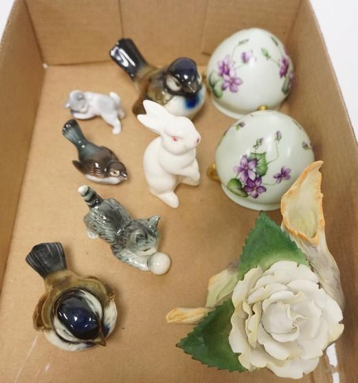 PORCELAIN LOT: PORCELAIN LOT, 6 ANIMALS W/GOEBEL, 2 MINI HANGING POTS & A LIMITED EDITION ROSE #6 OF 250