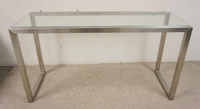 CHROME FRAME GLASS TOP CONSOLE TABLE: CHROME FRAME GLASS TOP CONSOLE TABLE 54 IN X 18 IN 29 1/4 IN H