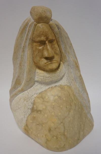 ALABASTER CARVING OF AMERICAN INDIAN SIGNED: ALABASTER CARVING OF AMERICAN INDIAN SIGNED ON BACK, 11 1/2 IN HIGH