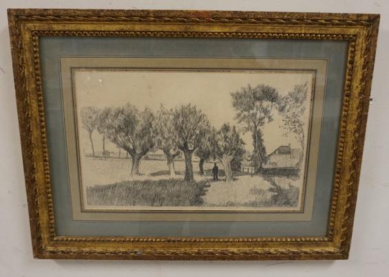 ALFRED WILLIAM FINCH ORIGINAL DRAWINGAND ETCHING: ALFRED WILLIAM FINCH FRAMED ORIGINAL DRAWING AND ETCHING, 23 IN X 17 1/2 IN