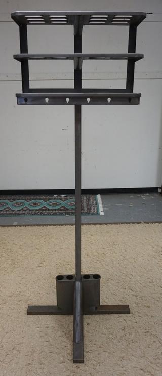 INDUSTRIAL COAT AND HAT RACK: INDUSTRIAL METAL COAT AND HAT RACK, 75 1/4 IN HIGH X 24 IN WIDE