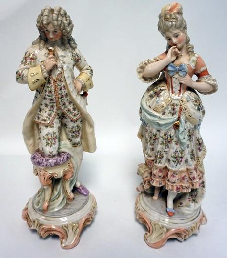 PAIR OF KPM STATUES: PAIR OF KPM STATUES, 12 3/4 IN, BOTH HAVE CRACKS