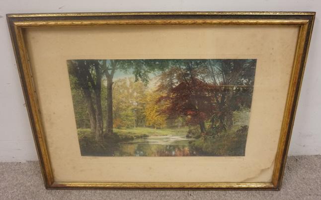 WALLACE NUTTING ENTICING WATERS: WALLACE NUTTING ENTICING WATERS, OVERALL 29 1/4 IN X 21 1/4 IN, STAINING ON MAT