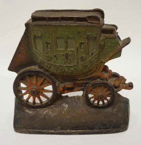 ANTIQUE CAST IRON STAGE COACH DOOR STOP: ANTIQUE CAST IRON STAGE COACH DOOR STOP, 14 1/2 IN HIGH