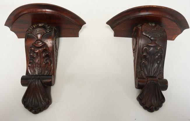 CARVED WOOD HANGING WALL SHELF: CARVED WOOD HANGING WALL SHELF, 13 IN X 12 IN X 6 IN