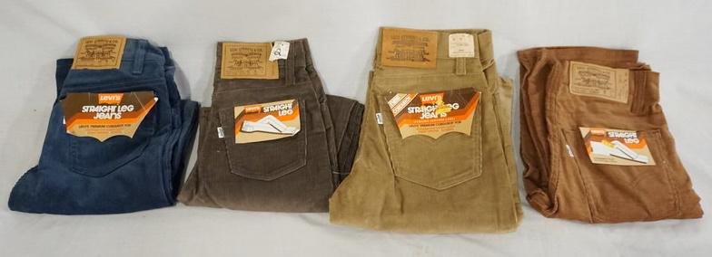 LOT OF 4 PAIRS OF VINTAGE LEVI CORDUROY JEANS W/ TAGS: LOT OF FOUR VINTAGE YOUTH SIZED LEVI STRAUSS & COMPANY CORDUROY JEANS W/ TAGS