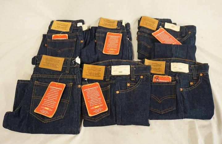 LOT OF 6 PAIRS OF VINTAGE LEVI'S JEANS W/ TAGS: LOT OF SIX PAIRS OF VINTAGE YOUTH SIZED LEVI STRAUSS & COMPANY JEANS W/ TAGS.