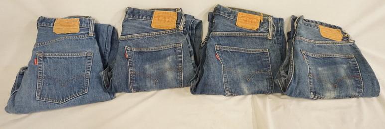 LOT OF 4 PAIRS OF VINTAGE LEVI'S 505 JEANS: LOT OF FOUR PAIRS OF VINTAGE LEVI STRAUSS & COMPANY 505 JEANS. SIZES ARE; 30 X 37, 34 X 32 & TWO ARE SIZE 34 X 31. VARYING DEGREES OF WEAR
