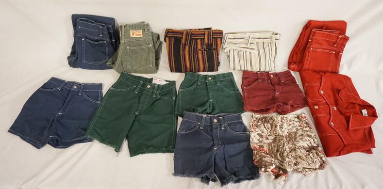 VINTAGE BILLY THE KID CLOTHING LOT: VINTAGE BILLY THE KID CLOTHING LOT, INCLUDES; SIX PAIRS OF SHORTS, MATCHING RED SHIRT & PANTS, PLUS FOUR PAIRS OF PANTS. VARYING DEGREES OF WEAR