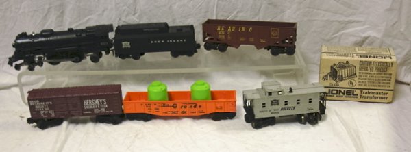 BOX OF ASSORTED LIONEL TRAINS; INCL LOCOMOTIVE #83: BOX OF ASSORTED LIONEL TRAINS; INCL LOCOMOTIVE #8304, #9070, #9131, #9041