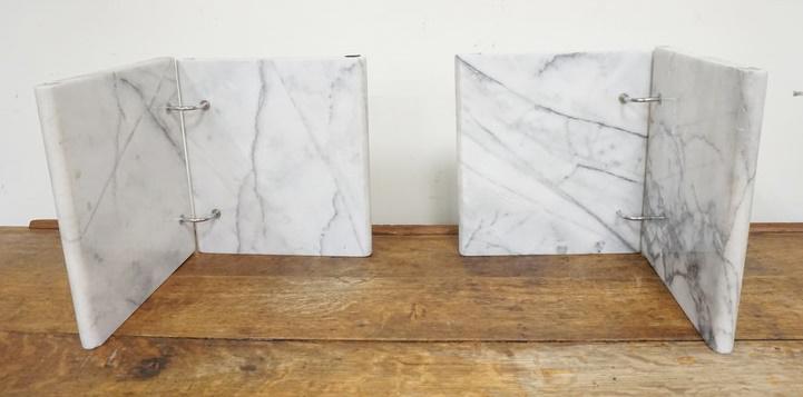 2 MARBLE CORNERS, TABLE BASE: 2 MARBLE CORNERS, TABLE BASE, 15 1/4 IN X 15 1/4 IN