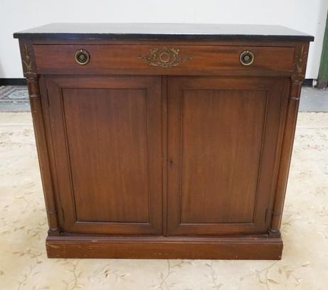 KITTINGER 1 DRAWER, 2 DOOR SERVER: KITTINGER 1 DRAWER, 2 DOOR SERVER W/BRONZE MOUNTS & EBONIZED TOP, TOP HAS WEAR, 40 1/4 IN WIDE X 18 1/4 IN DEEP X 37 1/4 IN HIGH