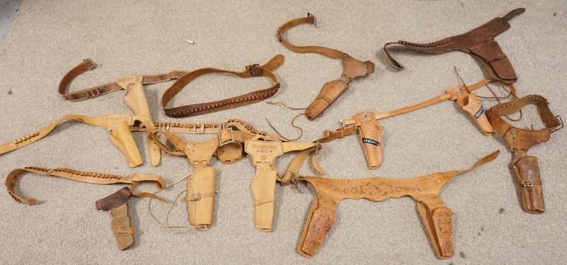 LARGE GROUP OF TOY CAP GUN HOLSTERS: LARGE GROUP OF TOY CAP GUN HOLSTERS, MATTEL, HIGH CHAPARRAL
