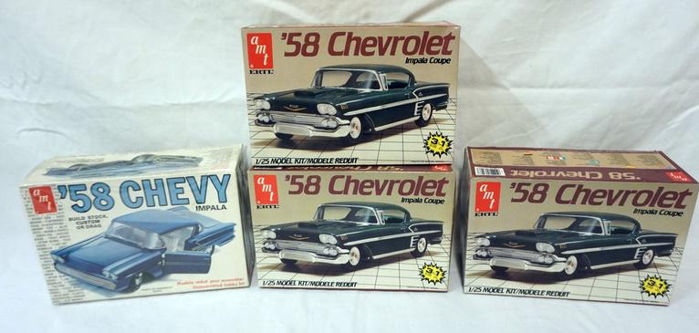 4 AMT MODEL CAR KITS: LOT OF 4 AMT CHEVERLOT MODEL CAR KITS, KITS ARE POSSIBLY COMPLETE, NOT GUARANTEED