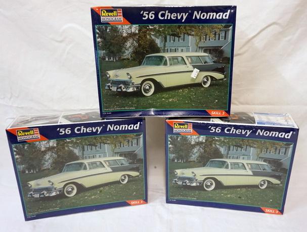 3 REVELL MONOGRAM MODEL CAR KITS: LOT OF 3 REVELL MONOGRAM SEALED MODEL CAR KITS, SEALED 56 CHEVY NOMAD