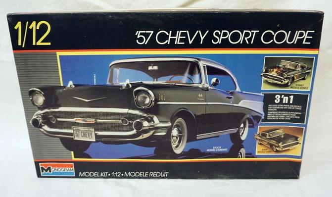MONOGRAM 57 CHEVY COUPE SPORT MODEL KIT: MONOGRAM 57 CHEVY SPORT COUPE MODEL KIT 1:12. KITS ARE POSSIBLY COMPLETE, NOT GUARANTEED
