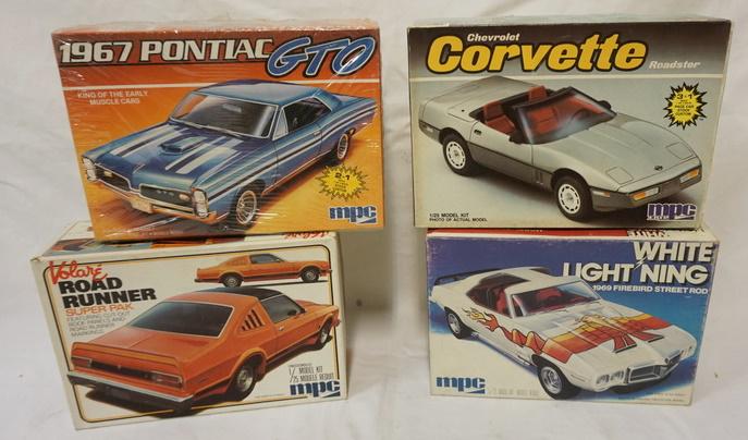4 MPC MODEL CAR KITS: LOT OF 4 MPC MODEL CAR KITS, KITS ARE POSSIBLY COMPLETE, NOT GUARANTEED