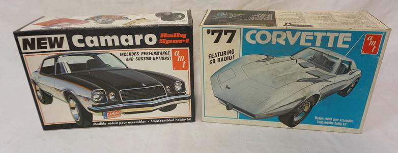 2 AMT MODEL CAR KITS: LOT OF 2 AMT MODEL CAR KITS, CORVETTE & CAMARO, KITS ARE POSSIBLY COMPLETE, NOT GUARANTEED