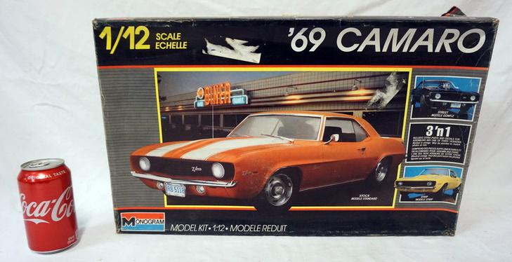 MONOGRAM HUGE 1:12 SCALE 69 CAMARO: MONOGRAM HUGE 1:12 SCAL 69 CAMARO MODEL CAR KIT. KITS ARE POSSIBLY COMPLETE, NOT GUARANTEED