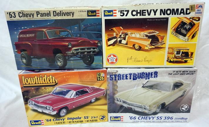 4 REVELL MODEL CAR KITS: LOT OF 4 REVELL MODEL CAR KITS. KITS ARE POSSIBLY COMPLETE, NOT GUARANTEED