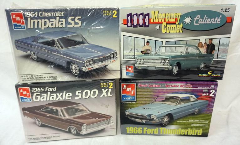 4 AMT ERTL MODEL CAR KITS: LOT OF 4 AMT ERTLE MODEL CAR KITS. KITS ARE POSSIBLY COMPLETE, NOT GUARANTEED