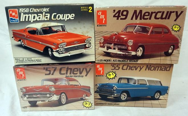 LOT OF 4 AMT ERTL MODEL CAR KITS: LOT OF 4 AMT ERTL MODEL CAR KITS. KITS ARE POSSIBLY COMPLETE, NOT GUARANTEED