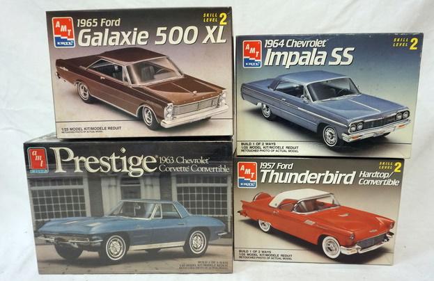 4 AMT ERTL MODEL CAR KITS: LOT OF 4 AMT ERTL MODEL CAR KITS. KITS ARE POSSIBLY COMPLETE, NOT GUARENTEED. 1 SEALED
