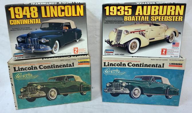 4 LINDBERG CAR KIT MODELS: LOT OF 4 LINDBERG CAR KIT MODELS. KITS ARE POSSIBLY COMPLETE, NOT GUARANTEED