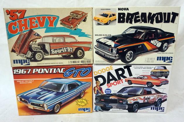 4 MPC MODEL CAR KITS: MPC LOT OF 4 MODEL CAR KITS. KITS ARE POSSIBLY COMPLETE, NOT GUARANTEED