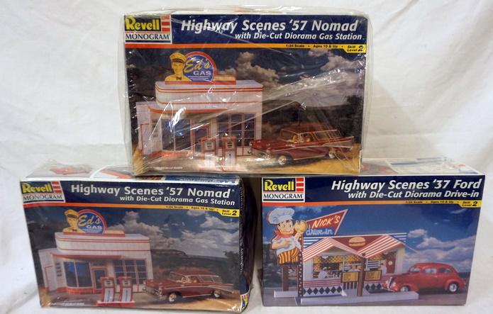REVELL AND MONOGRAM MODEL KITS HIGHWAY SCENES: REVELL AND MONOGRAM MODEL KITS HIGHWAY SCENES, 1 SEALED. KITS ARE POSSIBLY COMPLETE, NOT GUARANTEED