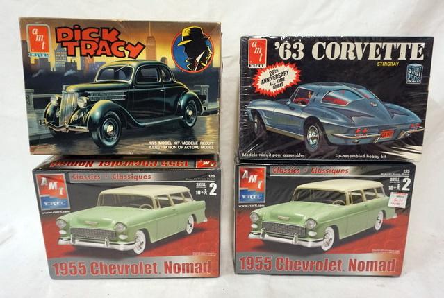 4 AMT ERTLE MODEL CAR KITS: LOT OF 4 AMT ERTL MODEL CAR KITS. KITS ARE POSSIBLY COMPLETE, NOT GUARANTEED.
